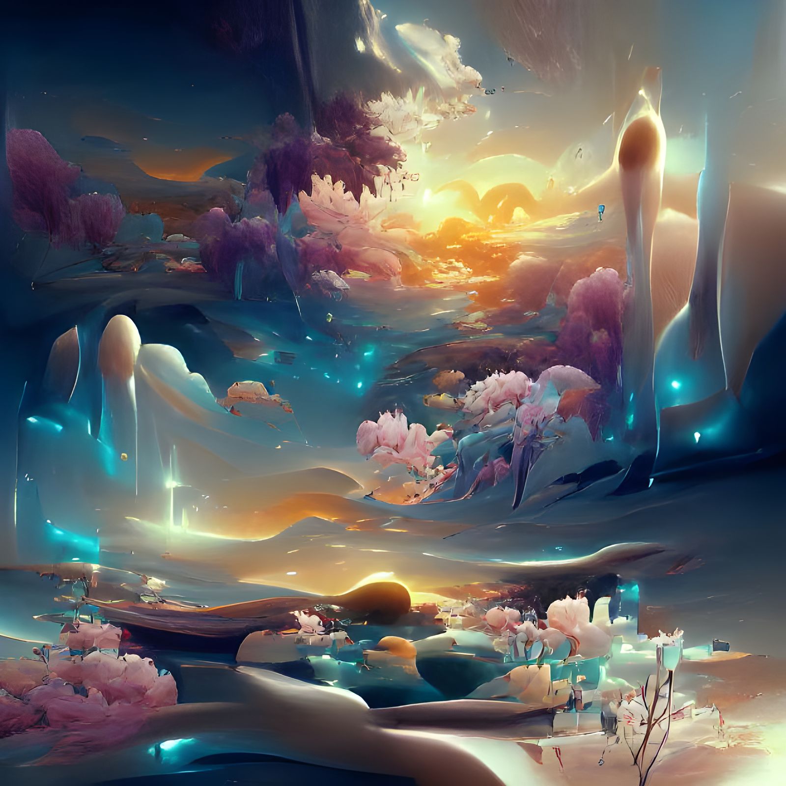 Astral Zen Garden with Cherry Blossoms in Space