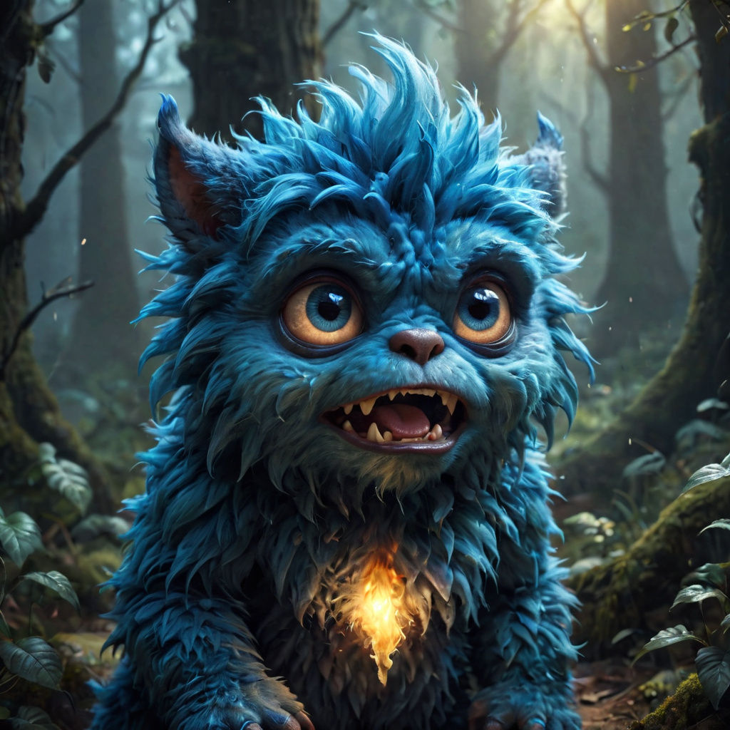 Distressed Blue Furry Monster Baby