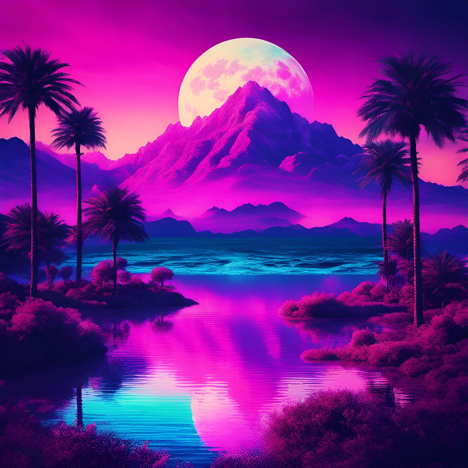 Vaporwave Fantasy Landscape Wallpaper Art
