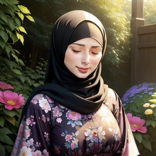 Beautiful Hijabi Woman Portrait in Floral Design