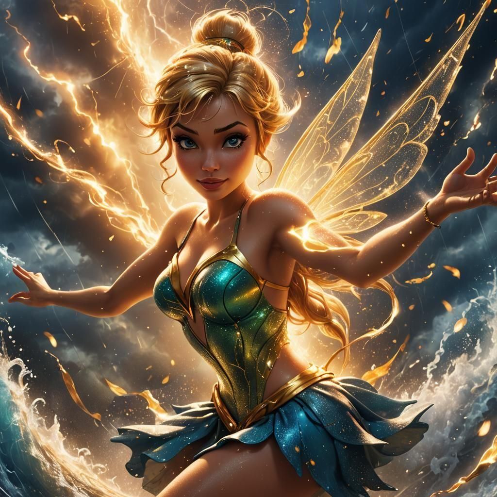 Tinkerbell Harnessing Hurricane Power in Digital Art