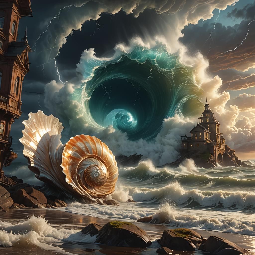 Storm Inside Seashell: Epic Digital Matte Painting