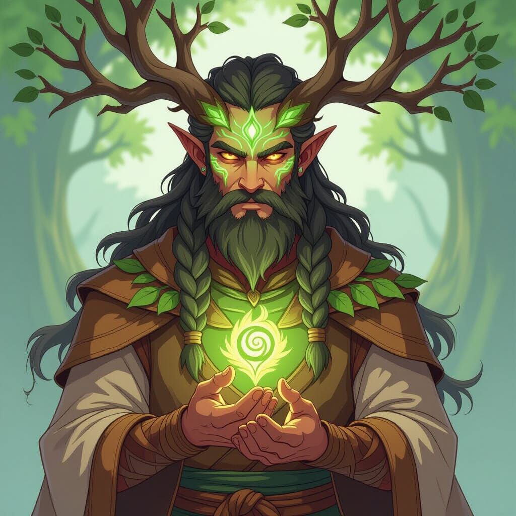 Anime Druid Tree Creature with Emerald Runes