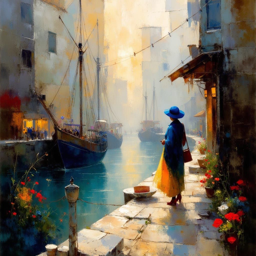 Ancient Harbor at Sunrise in Gritty Realism