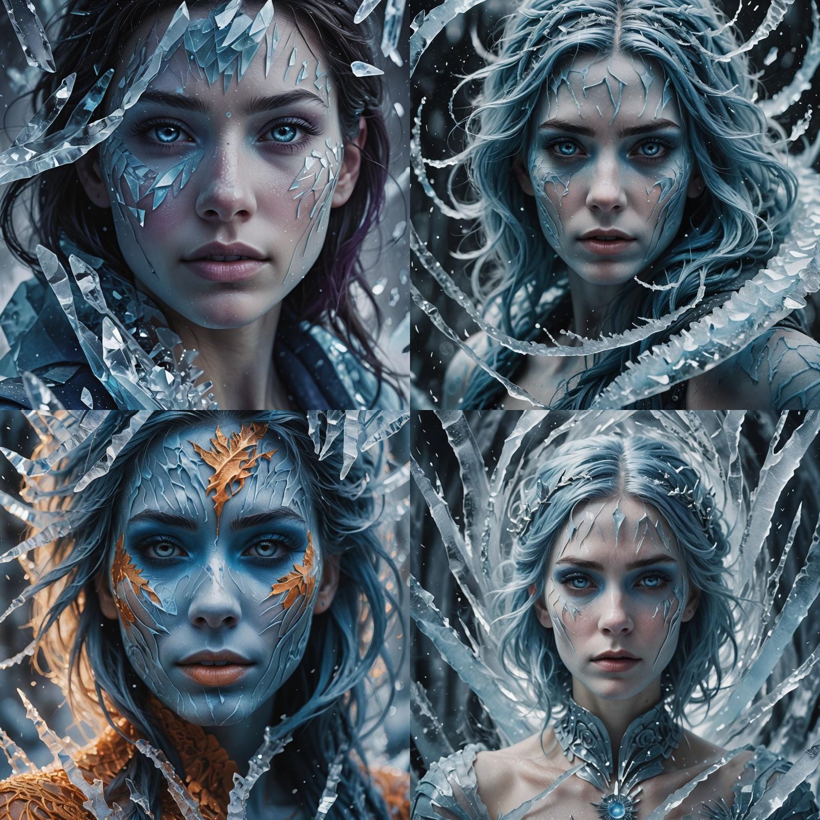 Ethereal Blue Woman in Ice Vortex