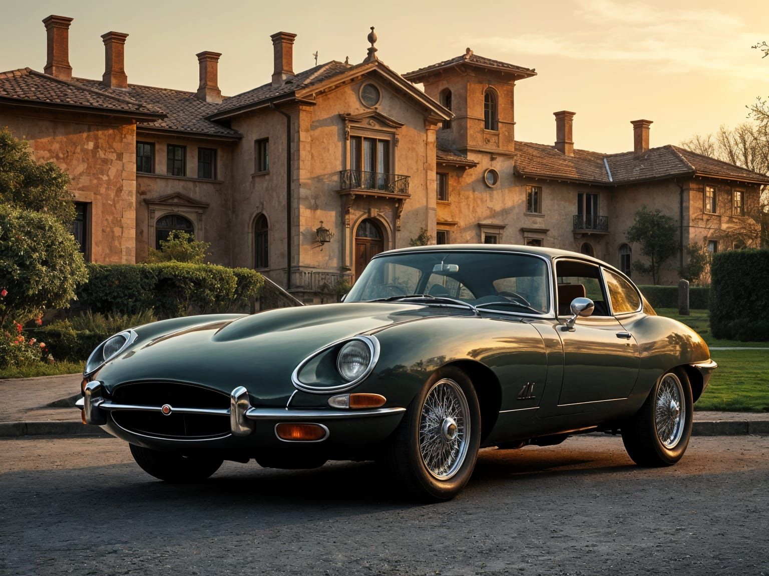 Sleek Jaguar E-Type Set Against a Classic Italian Estate in ...