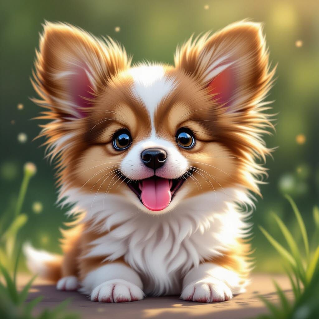 Happy Papillon Puppy with Long Ears, Hyper-Realistic