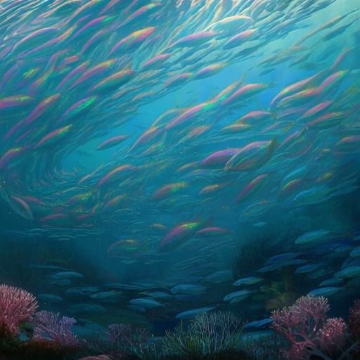 Vibrant Coral Reef with Iridescent Fish