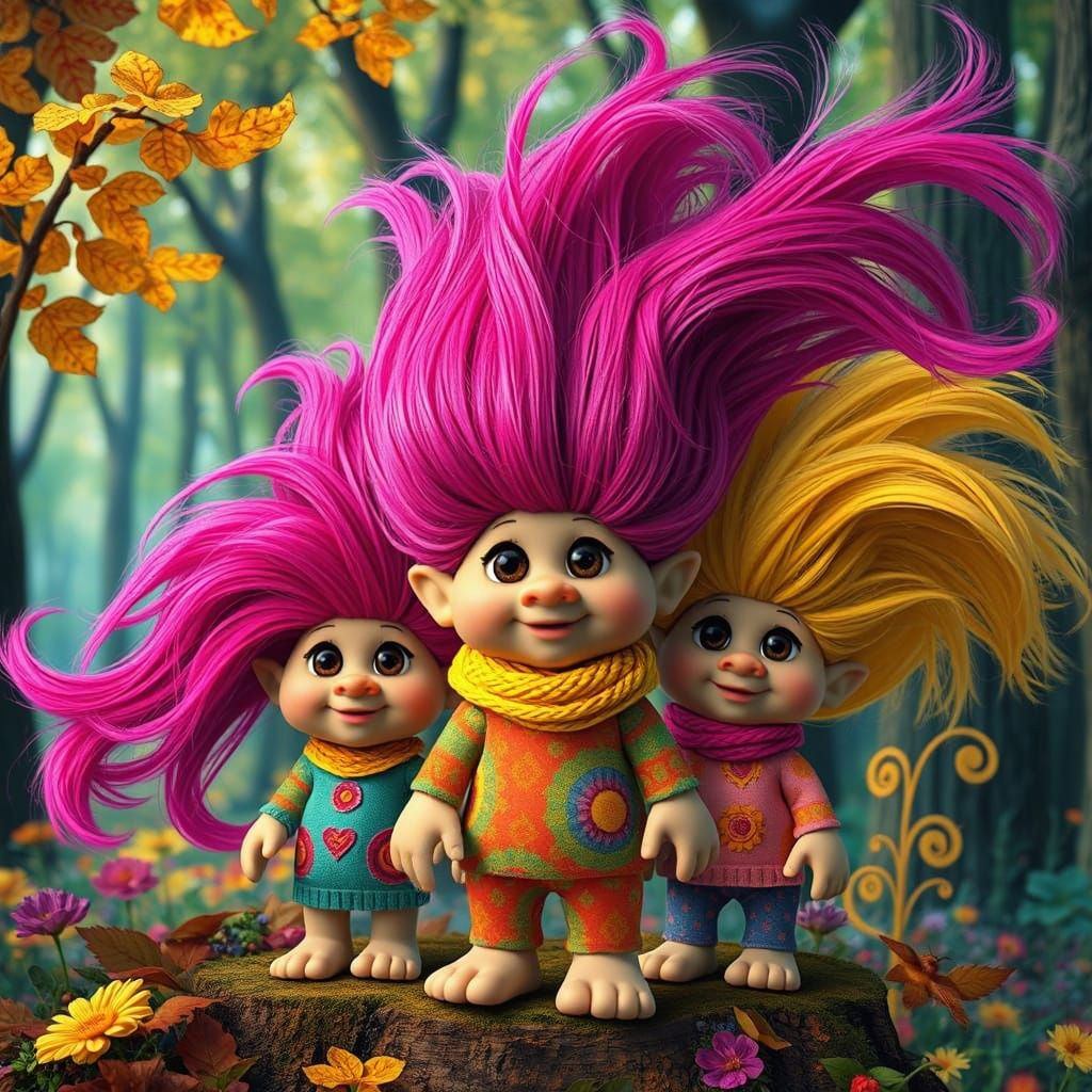 Troll Dolls Party in a Van Gogh Klimt Forest