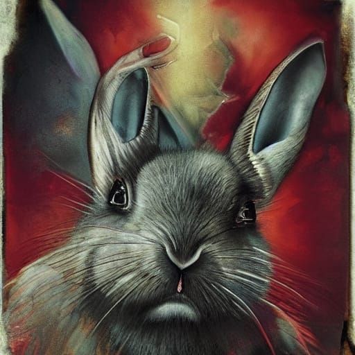 Surreal Rabbit Vampire Collage in Gothic Horror Style