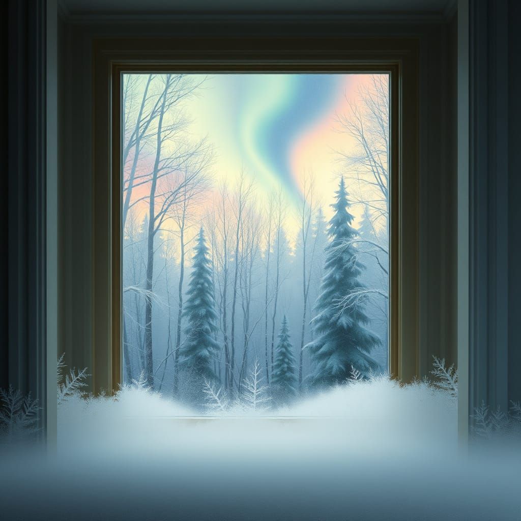 Frost Fern Window to Aurora Forest