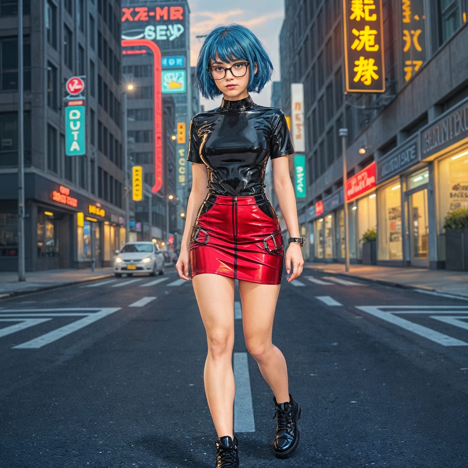 Cyberpunk Goth Fashionista on City Street