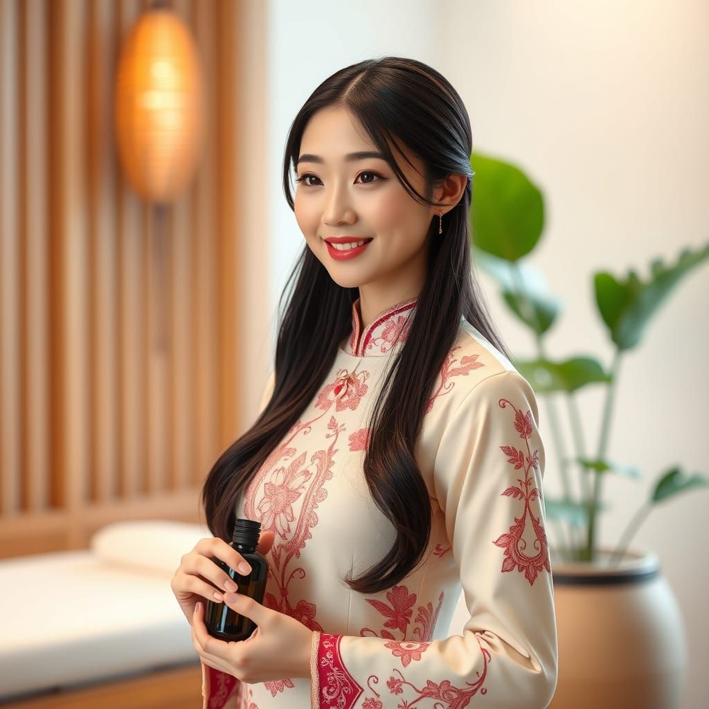 Serene Chinese Woman in Traditional Massage Salon Attire