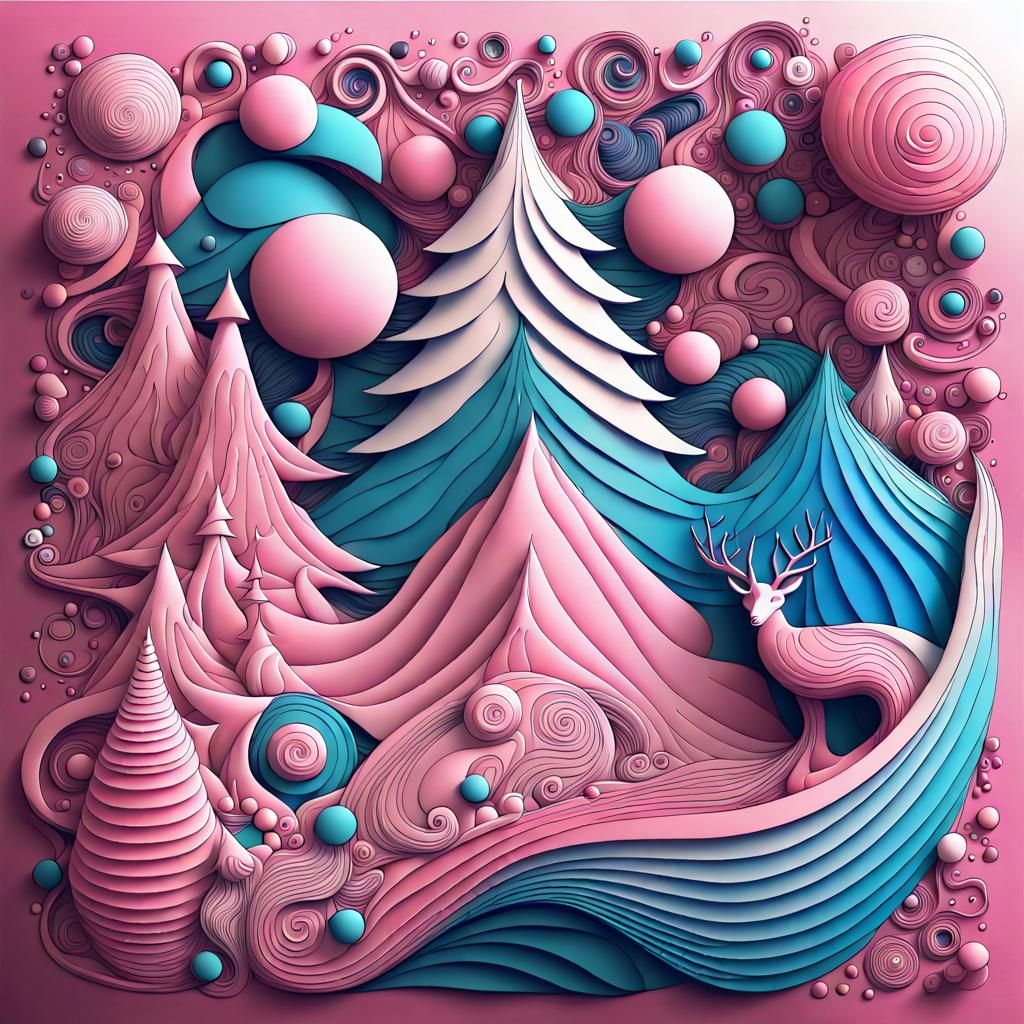 Abstract North Pole Scene with Santa in Fractal Vector Style