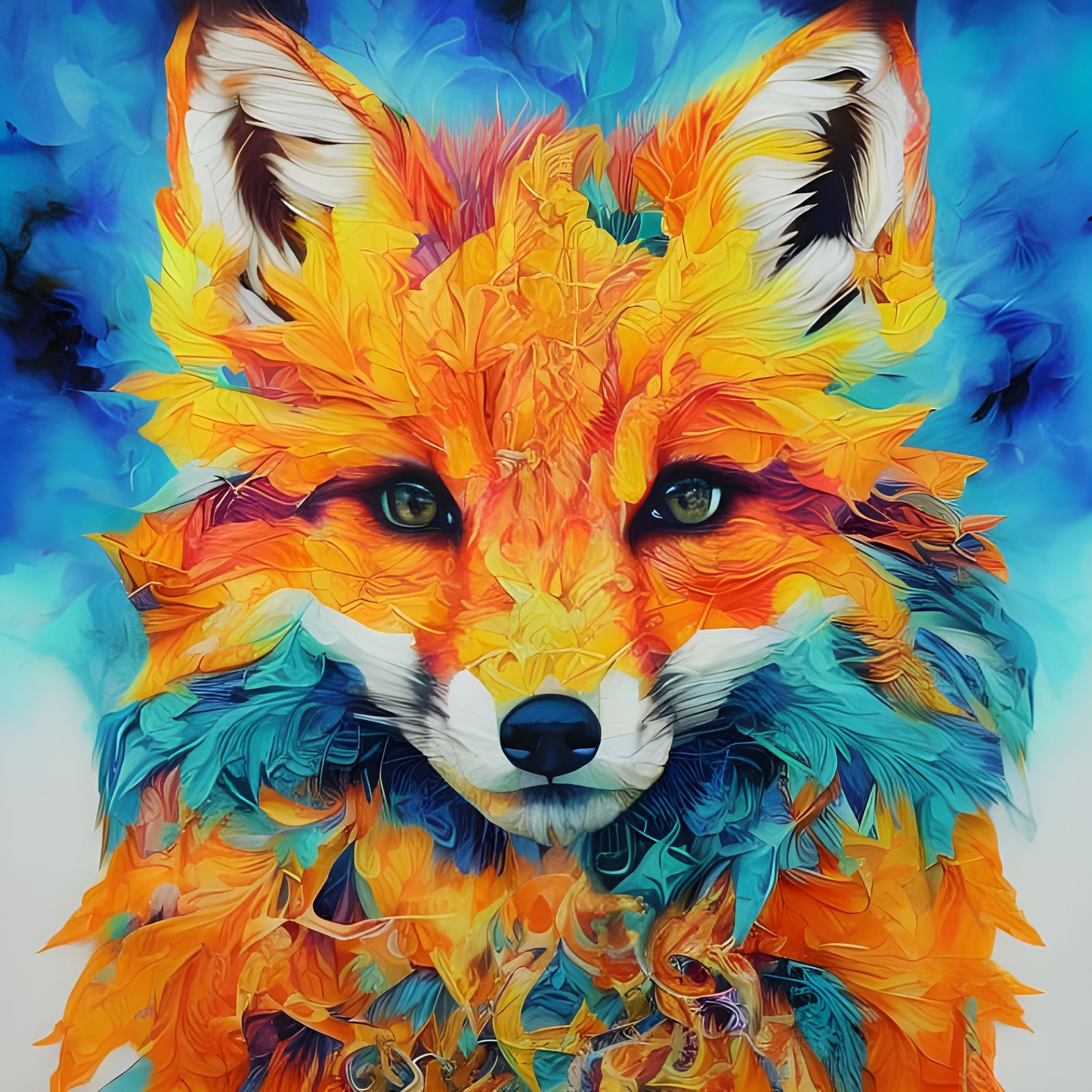 Fluffy Fox Portrait in Splash Art Style