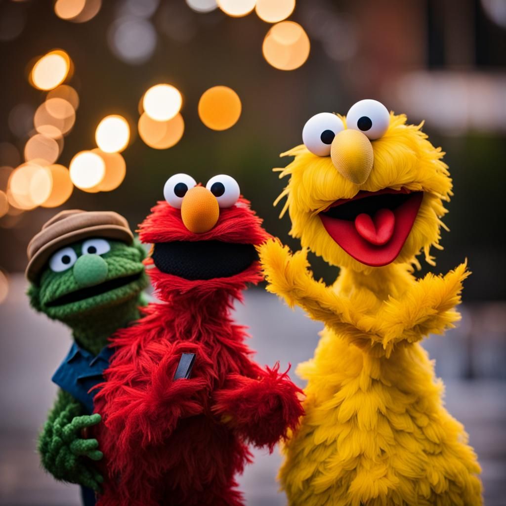 Elmo, Big Bird and Oscar on Sesame Street