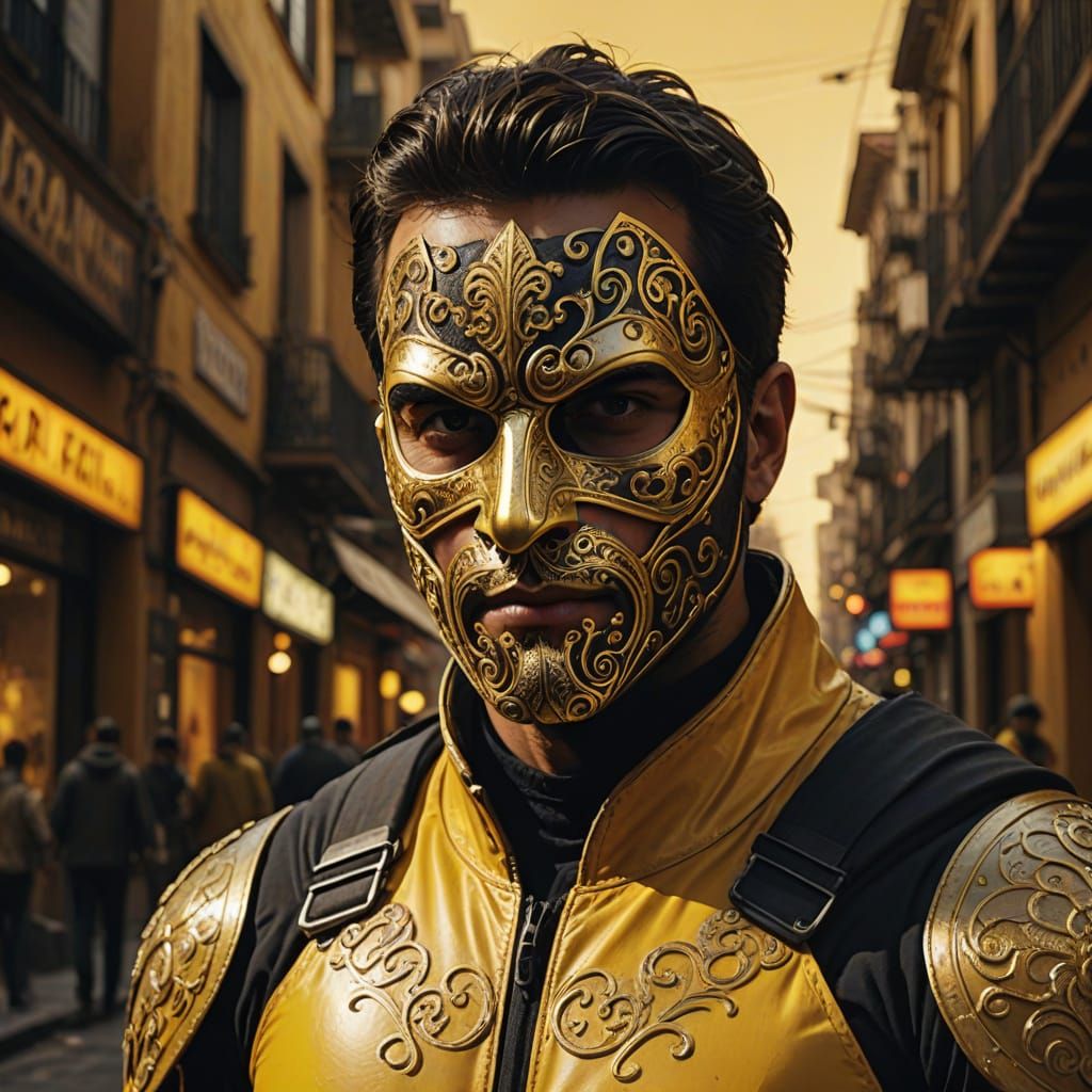 Argentine Bandit in Yellow Mask as Comic Book Art