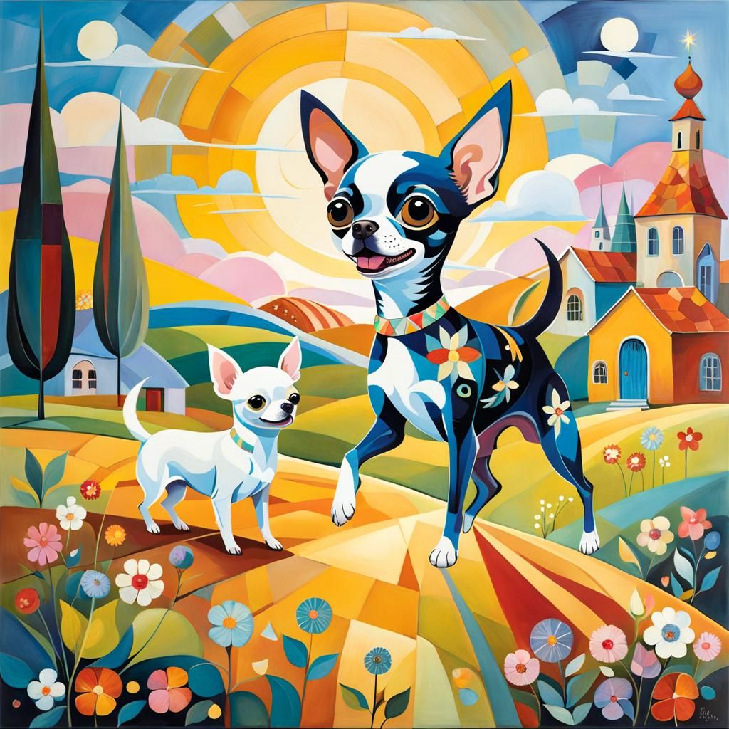 Chihuahua and Child in Playful Abstract Style