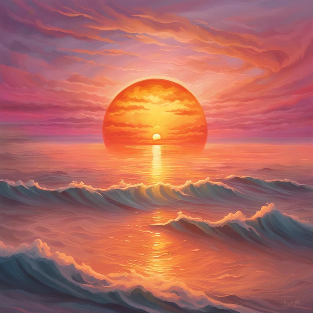 Enchanting Sunset Over Ocean in Ethereal Style