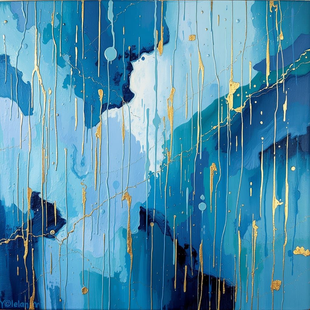 Moody, Impasto Rain Storm Abstract in Iridescent Hues