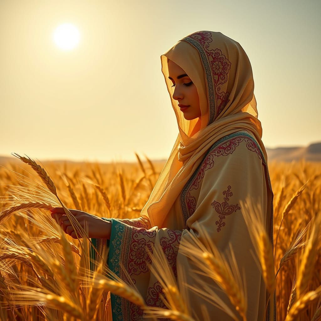 Middle Eastern Beauty in Wheat Field Oasis