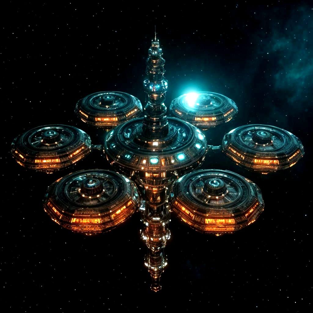 Shimmering Sci-Fi Space Station in Deep Nebula