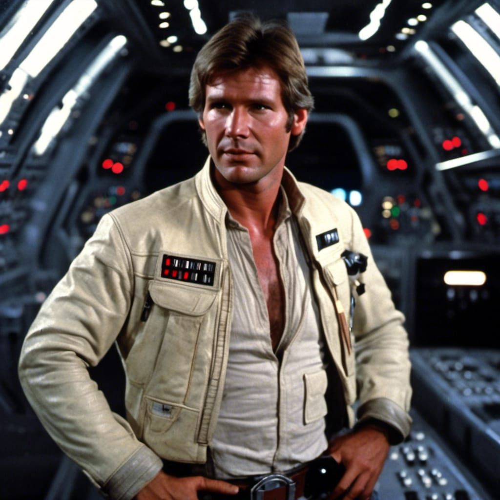 Han Solo in Gray Leather Jacket Aboard Starship