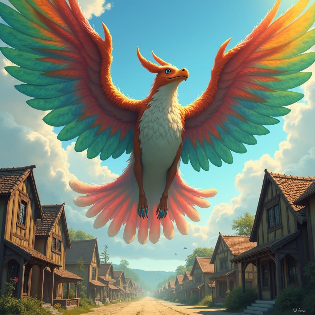 Benevolent Giant Descends on Village: Surreal Art