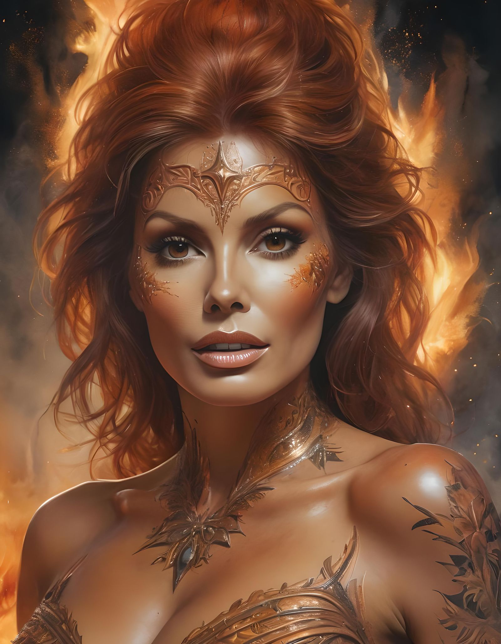 Psychedelic Fire Goddess Portrait in Watercolor Style