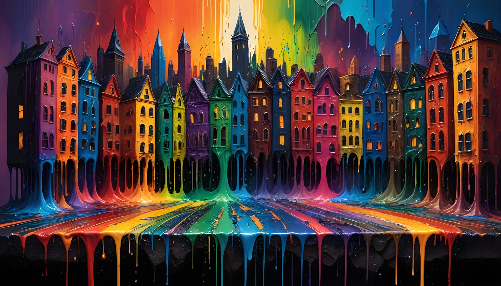 Vibrant Melting Crayon Cityscape