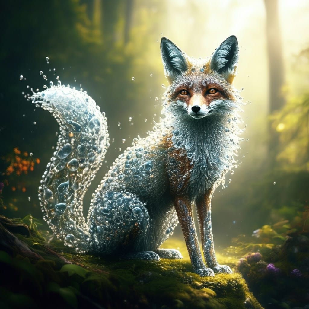 Majestic Fox Spirit Radiates in Luminous Silvery Grey