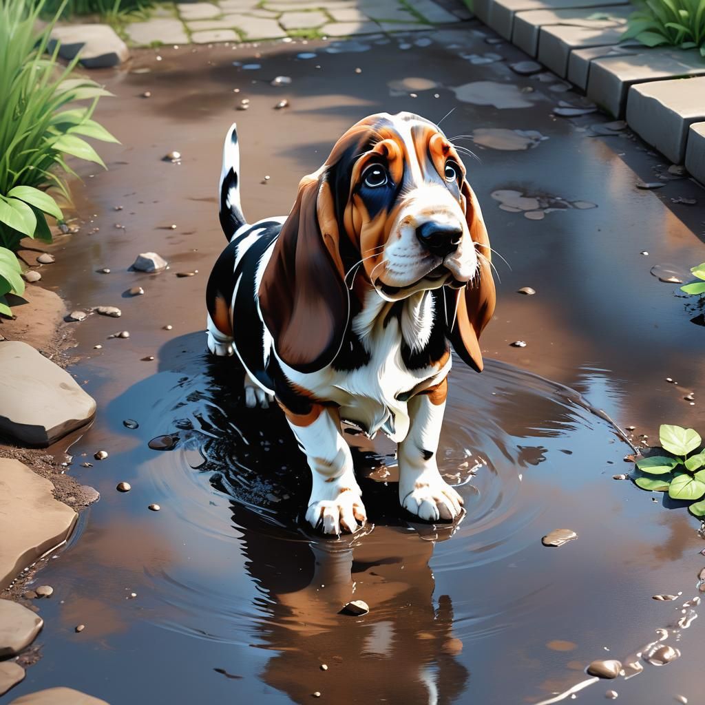 Basset Hound Puppy Plays: 3D Anime Art