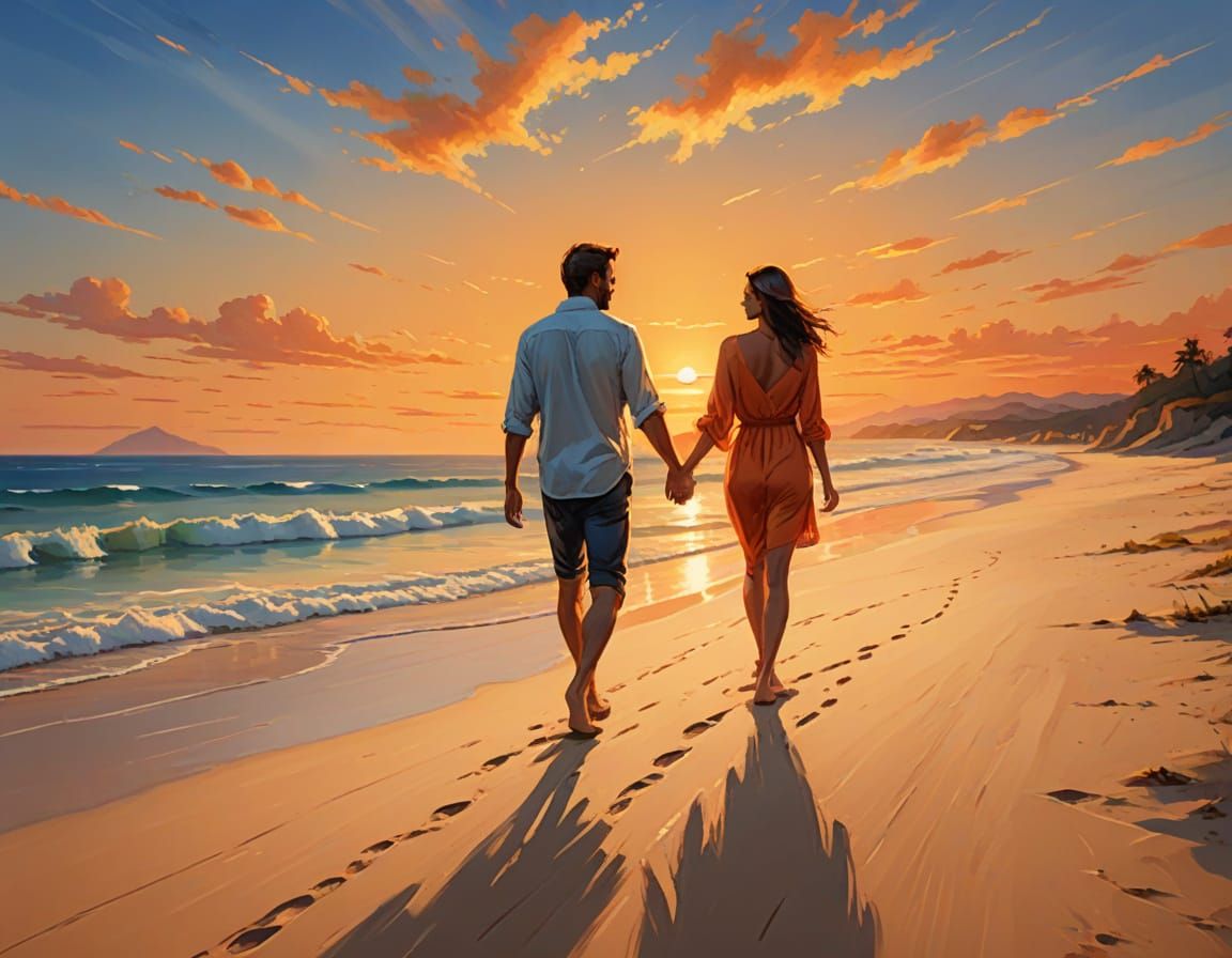 Romantic Couple at Sunset: A Digital Painting