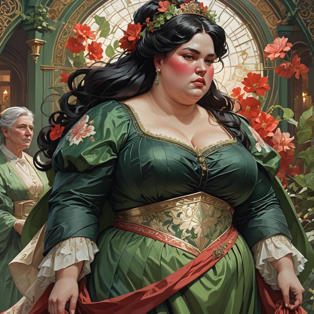 Victorian Portrait of a Voluptuous Woman with Green Dress