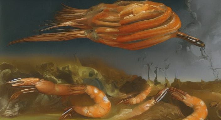 Surrealist Shrimp in Melting Oil Painting Style