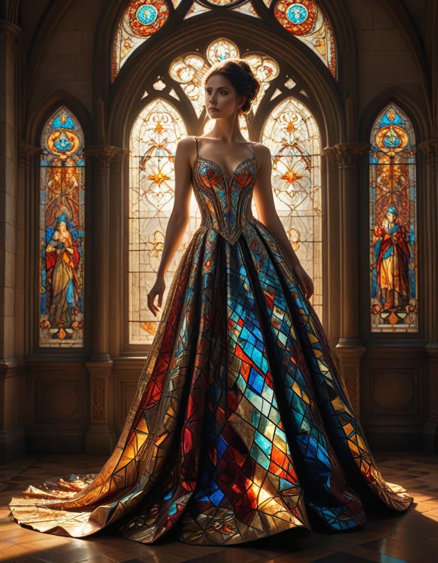 Nina Dobrev in a Stunning Baroque-Style Stained Glass Gown