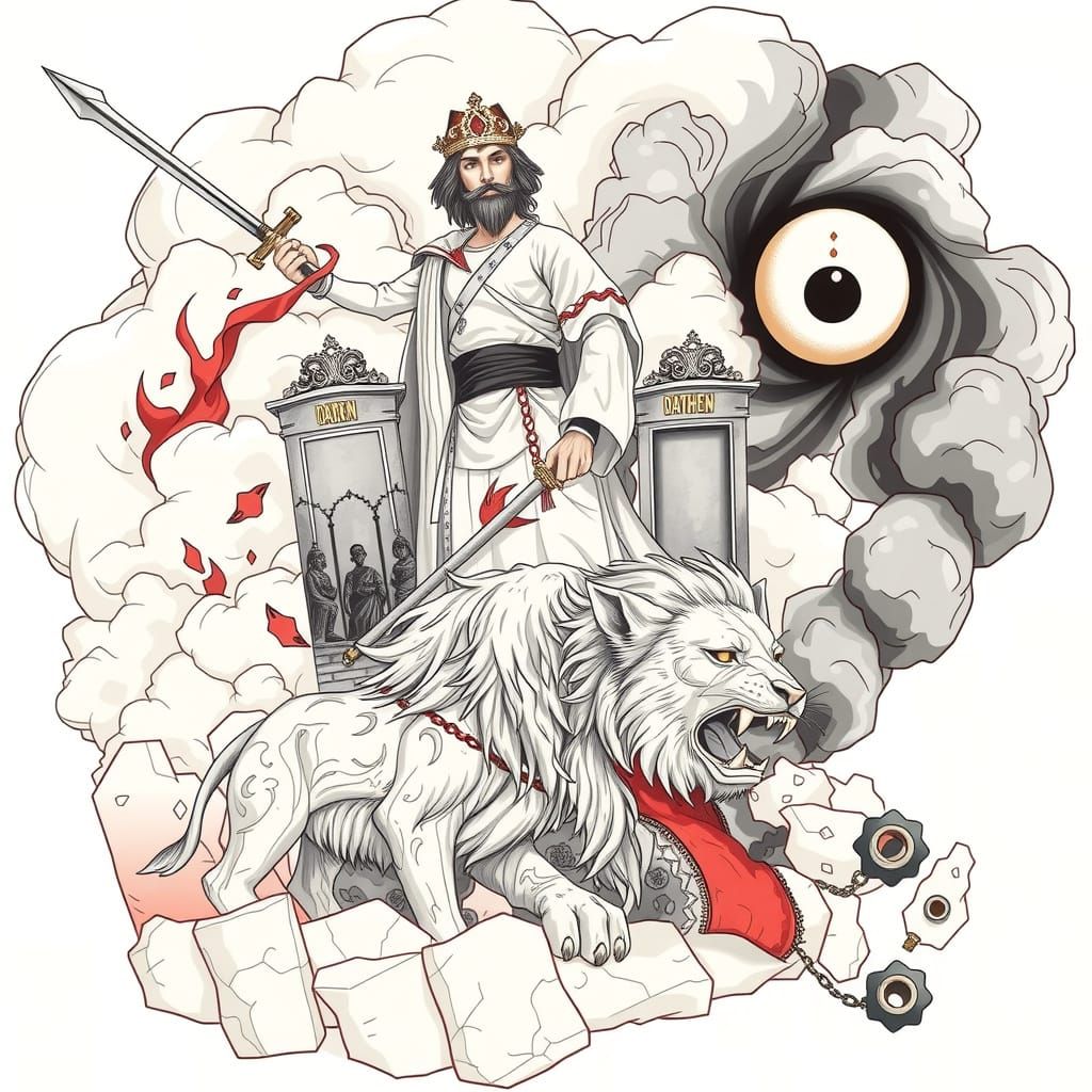 Victorious Heroes in a Dramatic, Fiery Landscape with Baroqu...