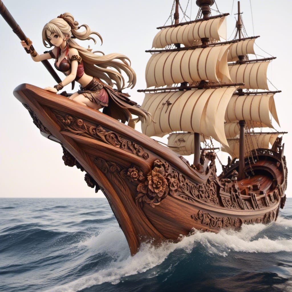 Pirate Ship Figurehead on the Open Sea