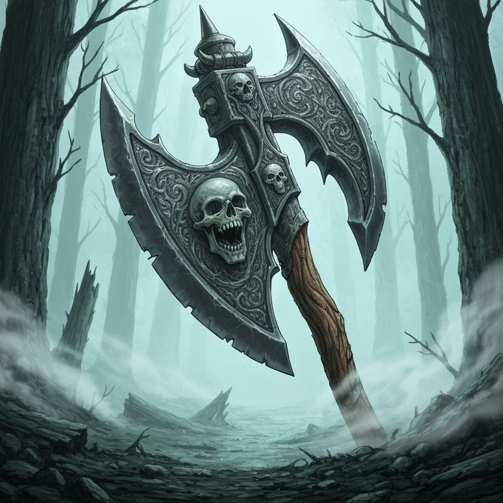 Colossal Axe with Grinning Skull in Dark Fantasy Style