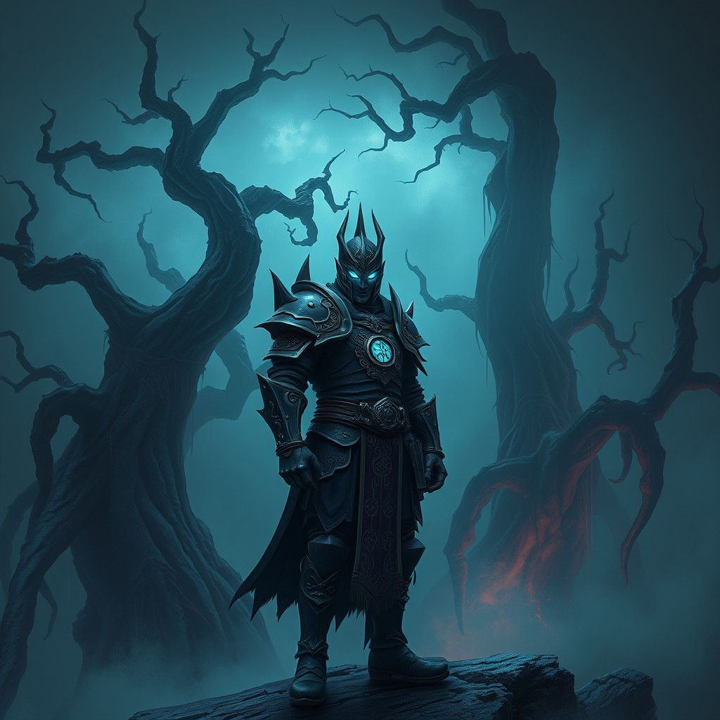 Dark Fantasy Warrior in Mystical Forest