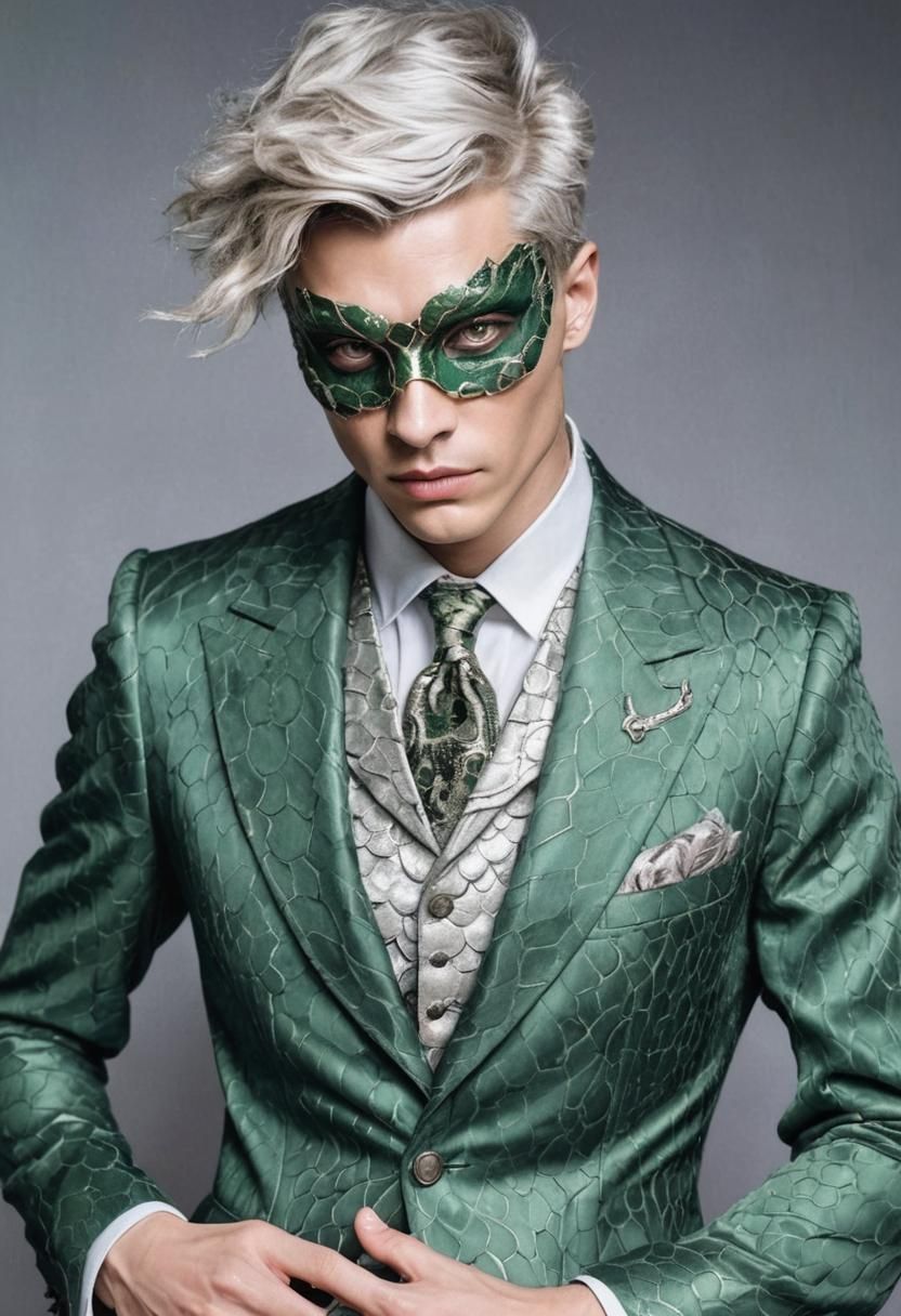 Man in Scaled Suit with Piercing Gaze