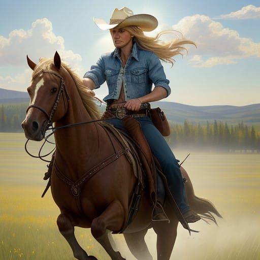 Cowgirl in Sun-Kissed Meadow