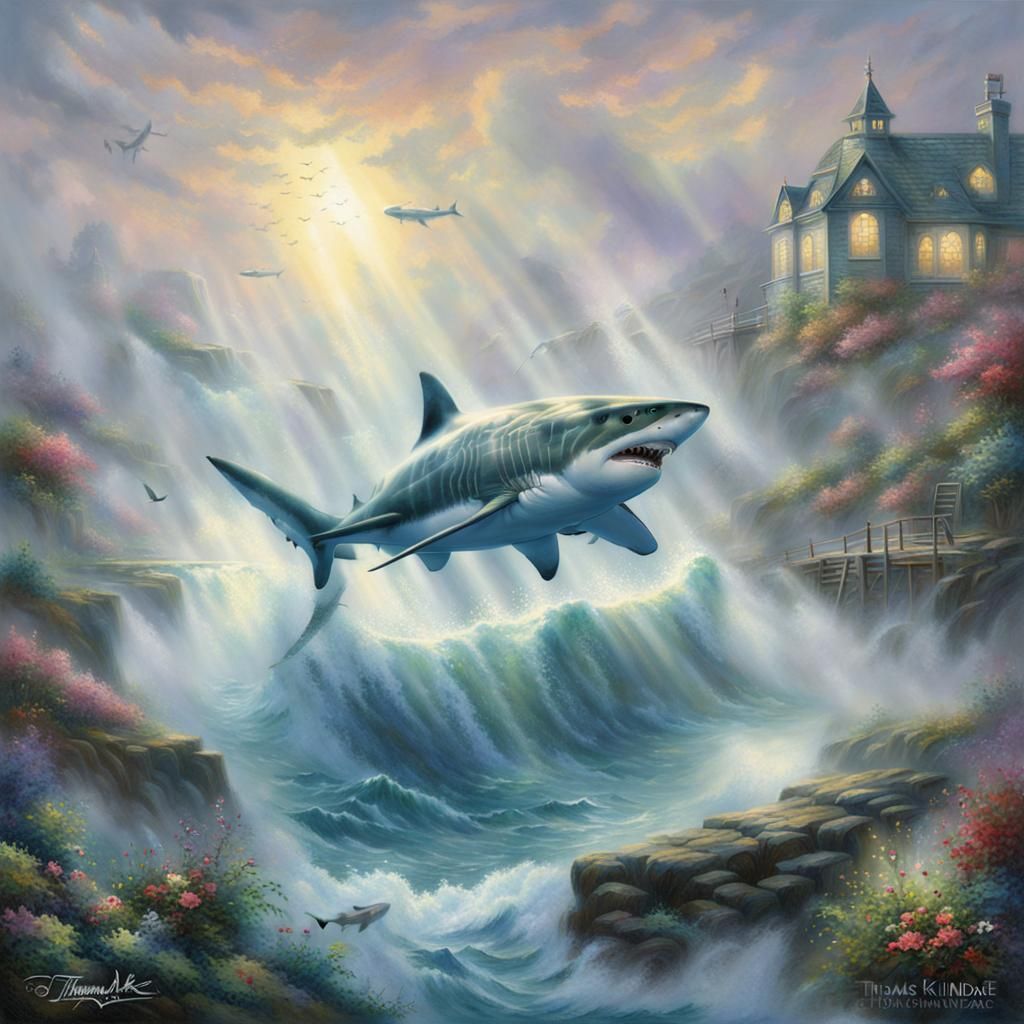 Ethereal White Shark in Fantasy Landscape
