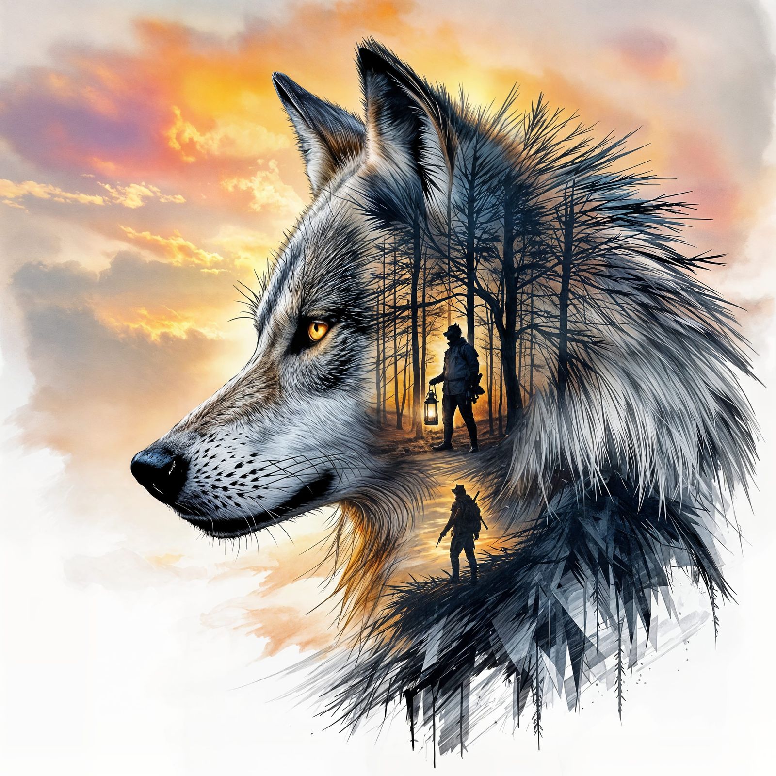 Wolf's Regal Encounter in Sunset Splendor