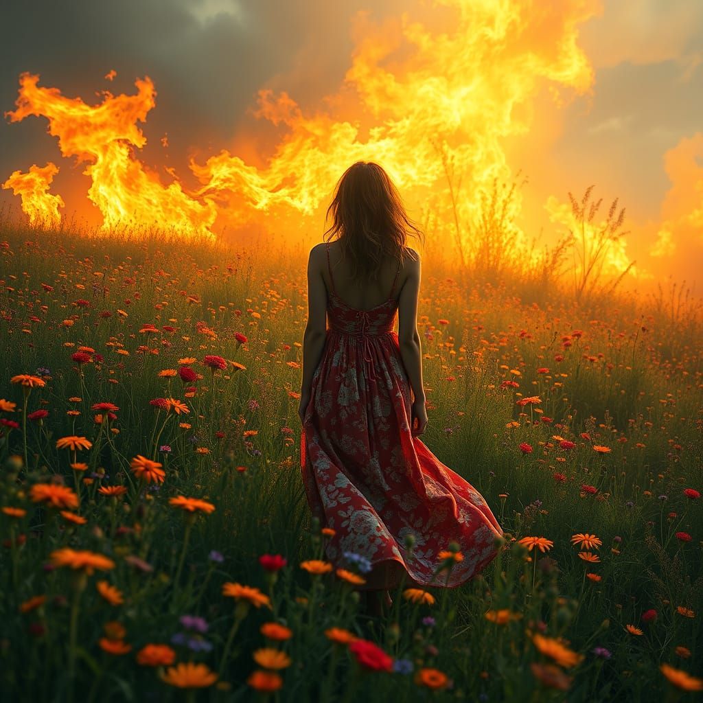 Wildflower Field Ablaze, Digital Art Style