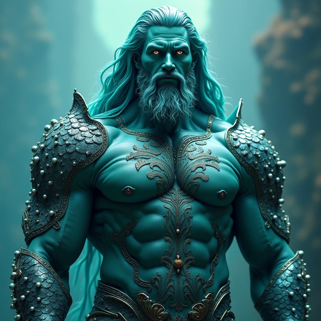 Imposing Triton Warrior with Art Nouveau Armor
