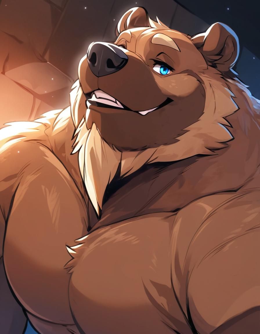 Concerned Grizzly Bear Portrait in Anime Style
