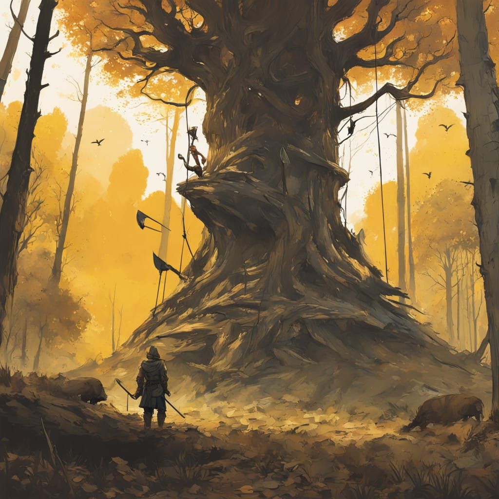 Majestic Archer in Sherwood Forest, Gritty Digital Art Style