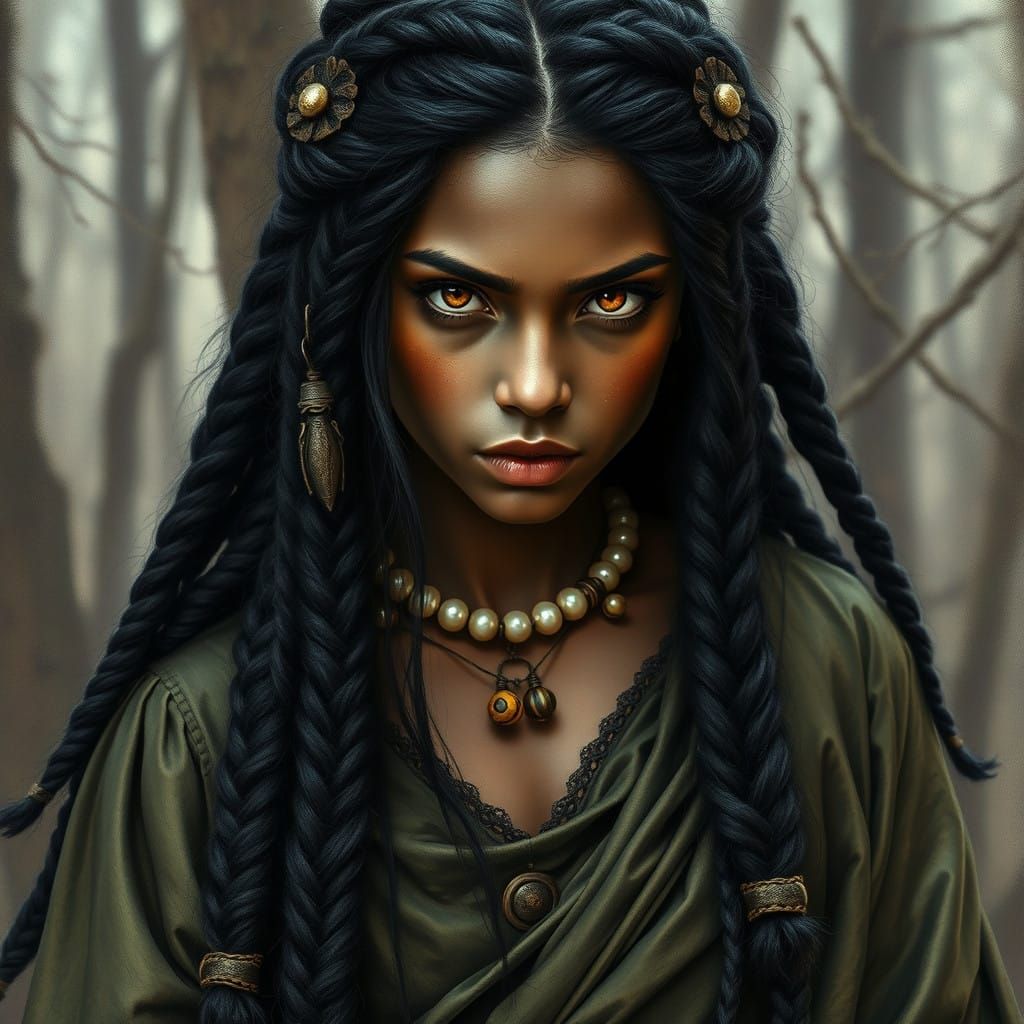 Enchanted Sorceress in Whimsical Woodland Setting