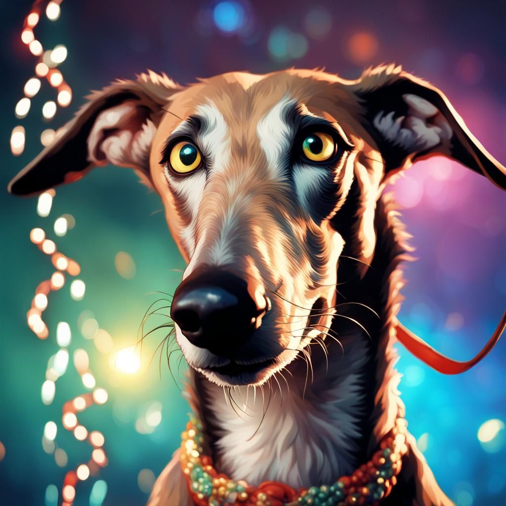 Terrified Greyhound Portrait on New Year's Eve